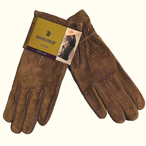 Isotoner Beige Suede Dress Gloves Fleece Lined size S/M NWT - Picture 2 of 9
